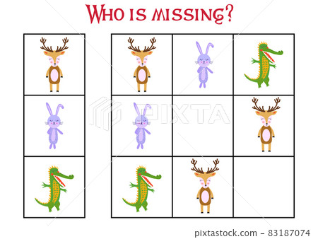 Children's game Find who is missing. Sudoku for kids. Children's puzzles. Educational game for children. Cute animals Children's game Find who is missing. Sudoku for kids. Children's puzzles. Educational game for children. Cute animals 83187074