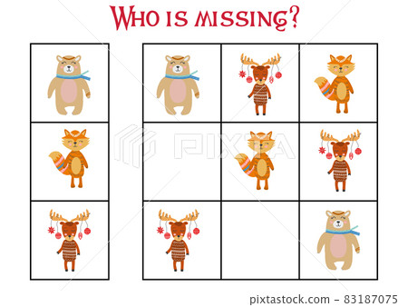 Children's game Find who is missing. Sudoku for kids. Children's puzzles. Educational game for children. Cute animals Children's game Find who is missing. Sudoku for kids. Children's puzzles. Educational game for children. Cute animals 83187075
