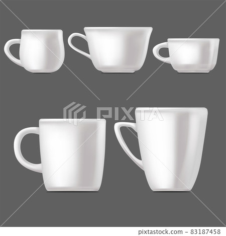 Realistic Detailed 3d Different White Ceramic Mug Set for Tea, Coffee and Hot Beverage. Vector illustration of Teacup Realistic Detailed 3d Different White Ceramic Mug Set for Tea, Coffee and Hot Beverage. Vector illustration of Teacup 83187458