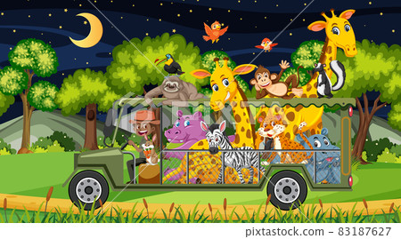 Zoo concept with wild animal group in the tourist car 83187627