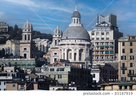genoa town cityscape panorama from the sea harbor 83187919