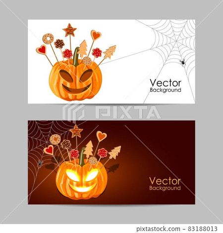 Set of banners. Halloween pumpkin with biscuits Set of banners. Halloween pumpkin with biscuits 83188013