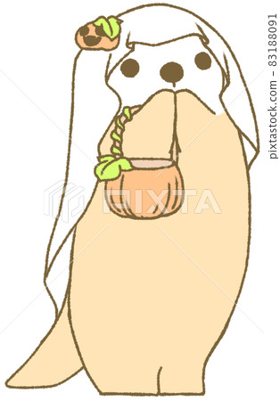 一隻海獺（橙色），雙手摀著嘴站起來，穿著古裝享受萬聖節 83188091