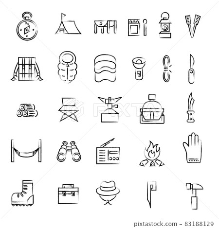 Brush drawing illustration icon set of camping equipment 83188129