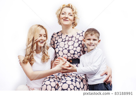 happy smiling blond family together posing cheerful on white background, generation concept. lifestyle people 83188991
