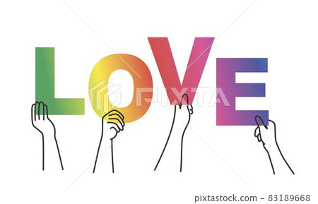 Love. A group of people hold big letters. Love. A group of people hold big letters. 83189668