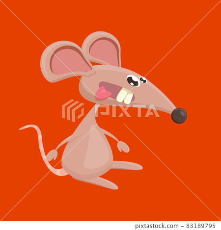 Vector cartoon funny mouse animal isolated on red background. Little cute smiling mice character 83189795