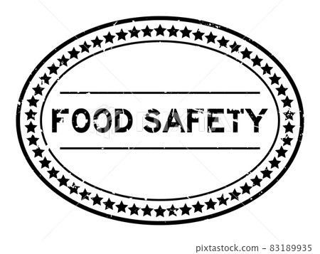 Grunge black food safety word oval rubber seal stamp on white background 83189935
