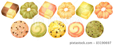 Line of colored pencil drawing illustration of cookie 83190697