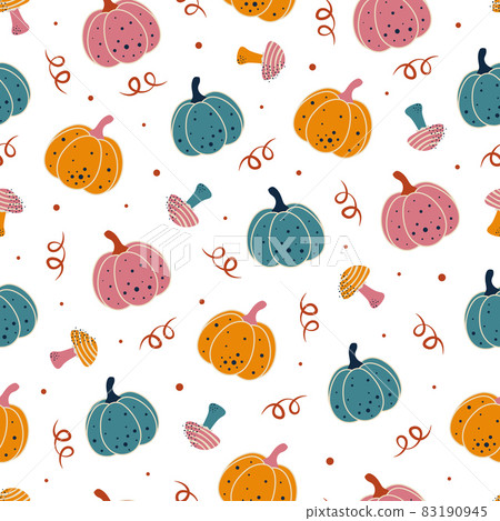seamless vector pattern with mushrooms and pumpkins 83190945