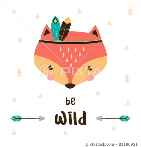 cartoon card with cute tribal little fox 83190951