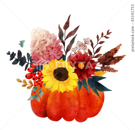 Fall bouquet in pumpkin vase, hand drawn vector Fall bouquet in pumpkin vase, hand drawn vector 83191753