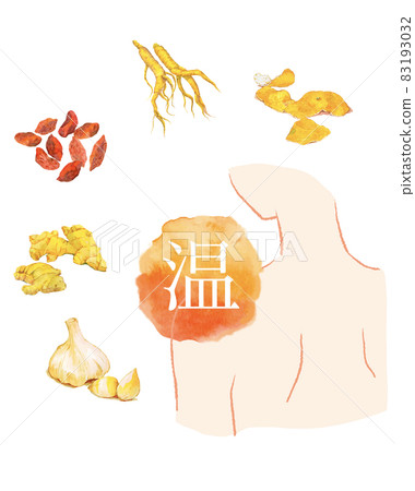 Illustration that warms the shoulders, stiff shoulders, warm bath, massage, manipulative herbal medicine Illustration that warms the shoulders, stiff shoulders, warm bath, massage, manipulative herbal medicine 83193032