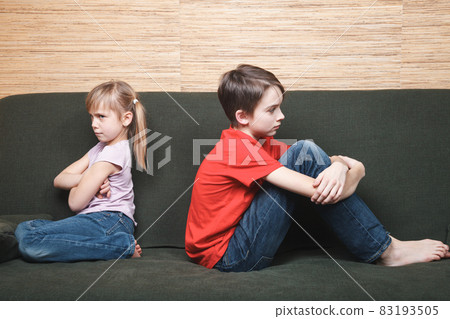 Frustrated siblings confined at home during self-isolation 83193505