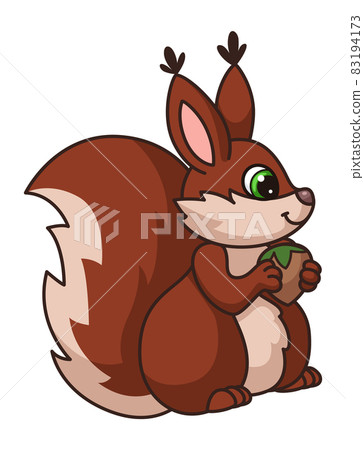 Cute squirrel. Cartoon bun with Walnut in Paves Cute squirrel. Cartoon bun with Walnut in Paves 83194173