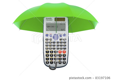 Scientific calculator under umbrella, 3D rendering 83197106