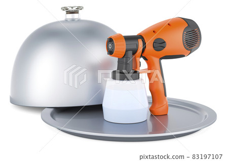 Restaurant cloche with painting spray gun, 3D rendering Restaurant cloche with painting spray gun, 3D rendering 83197107