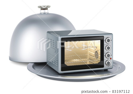 Convection toaster oven with glass jar full of golden coins, 3D rendering 83197112