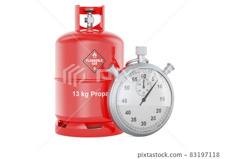 Stopwatch with propane gas cylinder, 3D rendering 83197118