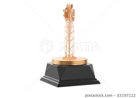 Mobile tower with cellular phone antennas golden award concept. 3D rendering 83197122