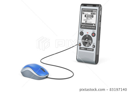 Digital voice recorder with computer mouse. 3D rendering 83197140