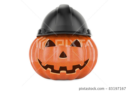 Halloween pumpkin with black hardhat, 3D rendering 83197167