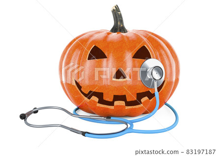 Halloween Pumpkin with stethoscope, 3D rendering Halloween Pumpkin with stethoscope, 3D rendering 83197187
