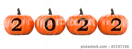 2022 Halloween concept. Pumpkins with carved 2021, 3D rendering 2022 Halloween concept. Pumpkins with carved 2021, 3D rendering 83197198