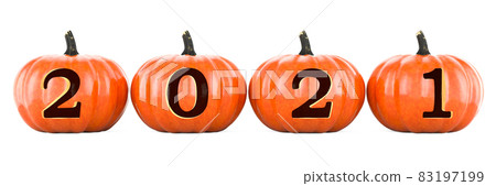 2021 Halloween concept. Pumpkins with carved 2021, 3D rendering 2021 Halloween concept. Pumpkins with carved 2021, 3D rendering 83197199