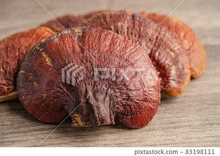 Dried lingzhi mushroom isolated on white background with clipping path. 83198111