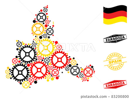 Mechanics Collage Zaragoza Province Map in German Flag Colors and Grunge Seals 83200800