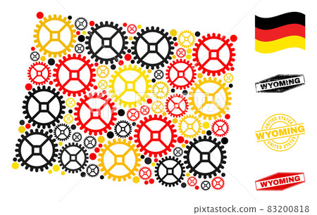 Industrial Collage Wyoming State Map in German Flag Colors and Grunge Stamps 83200818
