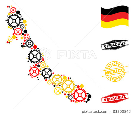 Gear Collage Veracruz State Map in German Flag Colors and Grunge Seals 83200843