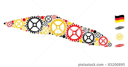 Cog Collage Tortuga Island of Haiti Map in German Flag Colors and Grunge Seals 83200895