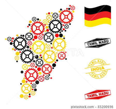 Wheel Collage Tamil Nadu State Map in German Flag Colors and Grunge Seals 83200936