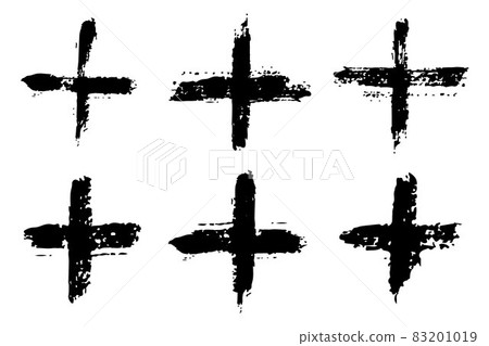 Vector Set of Brush Cross Pluse Black color on white background. Hand painted grange elements. Ink drawing. Dirty artistic design . Place for text, quote, information, company name. 83201019