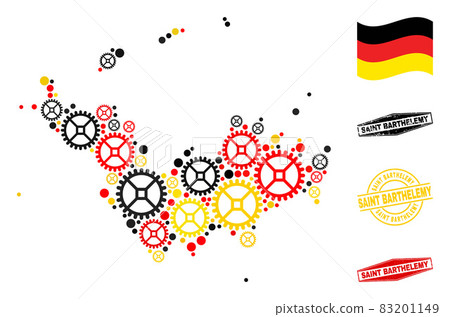 Gear Mosaic Saint Barthelemy Map in German Flag Colors and Grunge Seals Gear Mosaic Saint Barthelemy Map in German Flag Colors and Grunge Seals 83201149