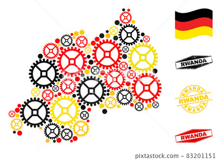 Wheel Collage Rwanda Map in German Flag Colors and Grunge Seals 83201151