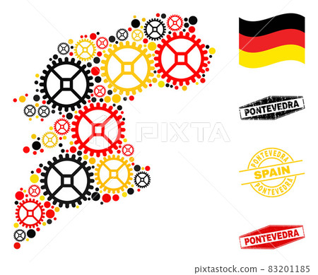 Service Mosaic Pontevedra Province Map in German Flag Colors and Grunge Stamps 83201185