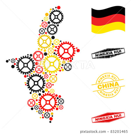 Service Collage Ningxia Hui Region Map in German Flag Colors and Grunge Stamps 83201465