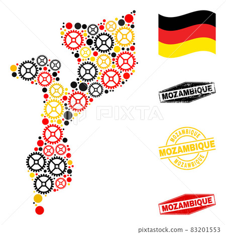 Workshop Collage Mozambique Map in German Flag Colors and Grunge Stamps Workshop Collage Mozambique Map in German Flag Colors and Grunge Stamps 83201553