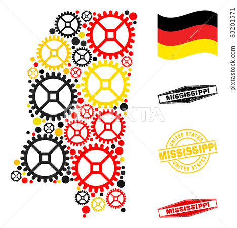 Wheel Mosaic Mississippi State Map in German Flag Colors and Grunge Seals Wheel Mosaic Mississippi State Map in German Flag Colors and Grunge Seals 83201571