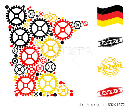 Workshop Composition Minnesota State Map in German Flag Colors and Grunge Stamps 83201572