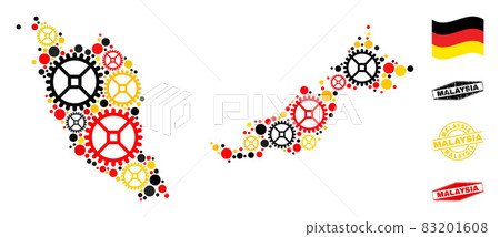 Gearwheel Collage Malaysia Map in German Flag Colors and Grunge Seals Gearwheel Collage Malaysia Map in German Flag Colors and Grunge Seals 83201608