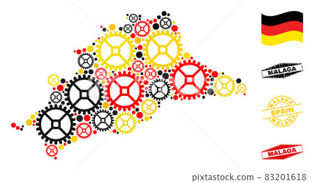 Gear Composition Malaga Province Map in German Flag Colors and Grunge Seals Gear Composition Malaga Province Map in German Flag Colors and Grunge Seals 83201618