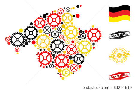 Cog Collage Majorca Map in German Flag Colors and Grunge Seals Cog Collage Majorca Map in German Flag Colors and Grunge Seals 83201619