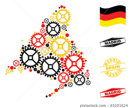 Service Mosaic Madrid Province Map in German Flag Colors and Grunge Stamps 83201624