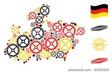 Mechanics Composition Madhya Pradesh State Map in German Flag Colors and Grunge Seals Mechanics Composition Madhya Pradesh State Map in German Flag Colors and Grunge Seals 83201625