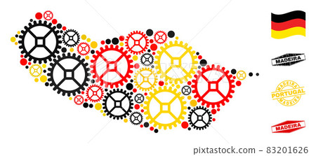 Gearwheel Collage Madeira Map in German Flag Colors and Grunge Stamps Gearwheel Collage Madeira Map in German Flag Colors and Grunge Stamps 83201626
