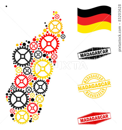 Mechanics Collage Madagascar Island Map in German Flag Colors and Grunge Seals Mechanics Collage Madagascar Island Map in German Flag Colors and Grunge Seals 83201628